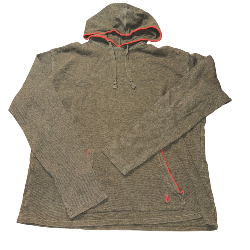 Polo Ralph Lauren Hoodie XL Olive Green Waffle Knit Thermal Sleepwear Pullover